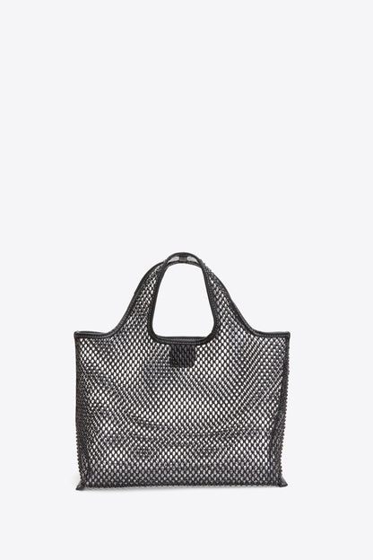 Embellished Mesh Mini Market Tote Black