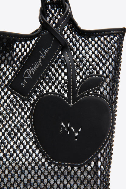 Embellished Mesh Mini Market Tote Black