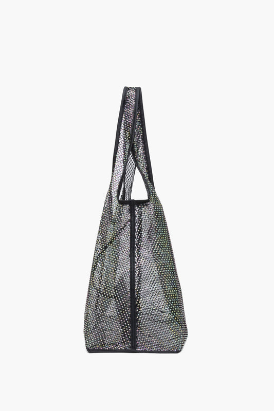 Crystal Embellished Mesh Market Tote Black