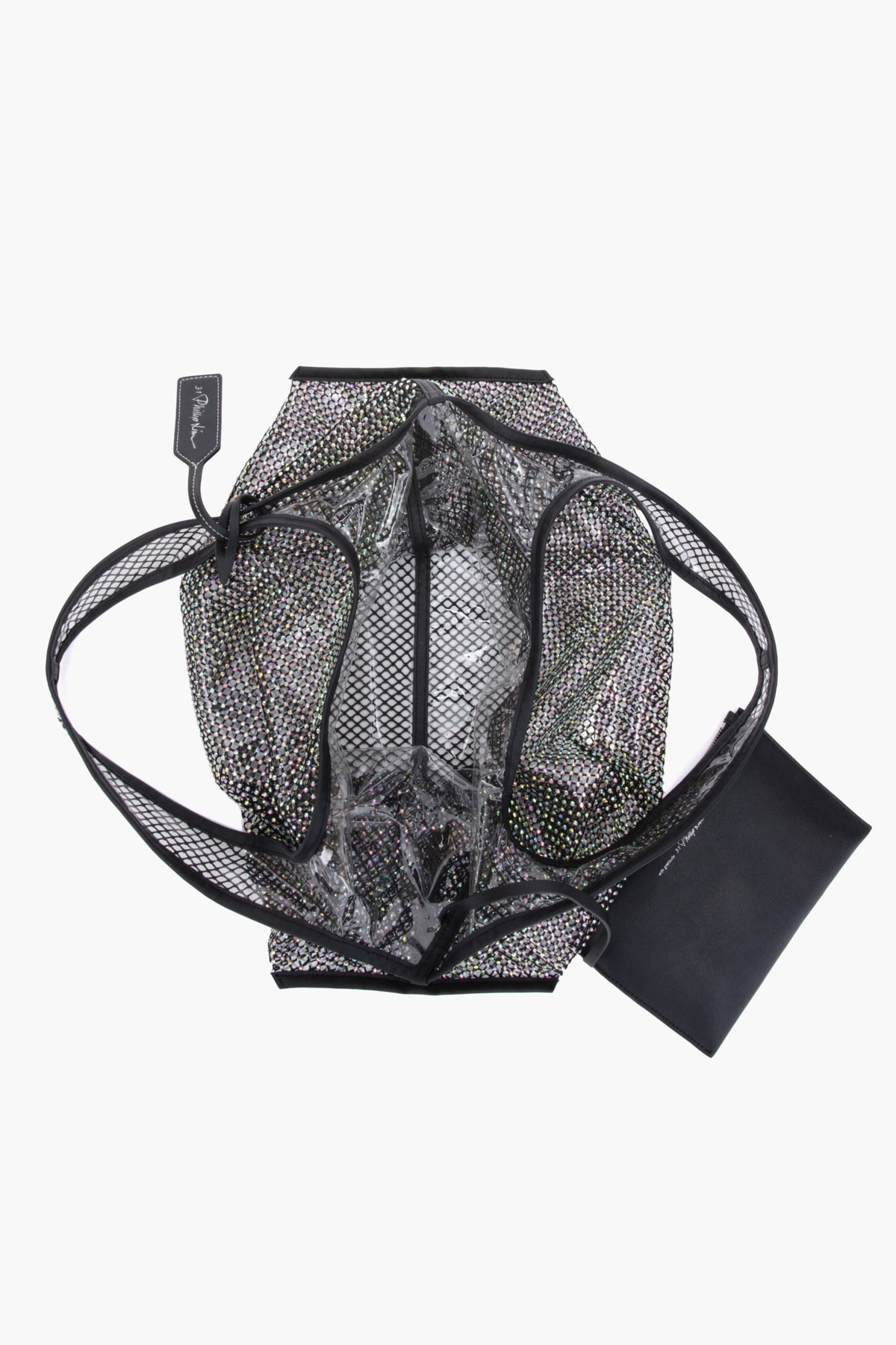 Crystal Embellished Mesh Market Tote Black