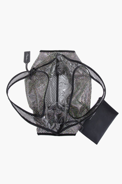Crystal Embellished Mesh Market Tote Black