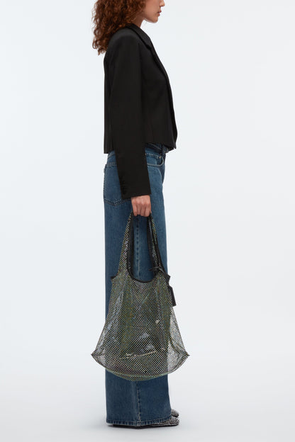 Crystal Embellished Mesh Market Tote Black