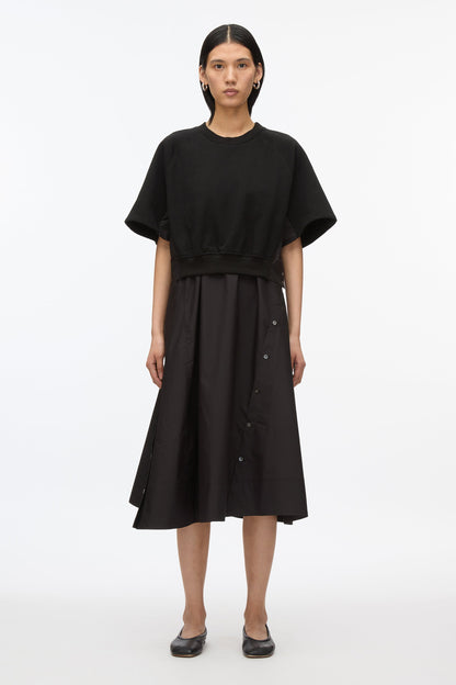 Short Sleeve French Terry Combo Dress Black
