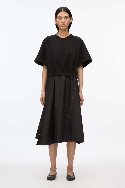 Short Sleeve French Terry Combo Dress Black