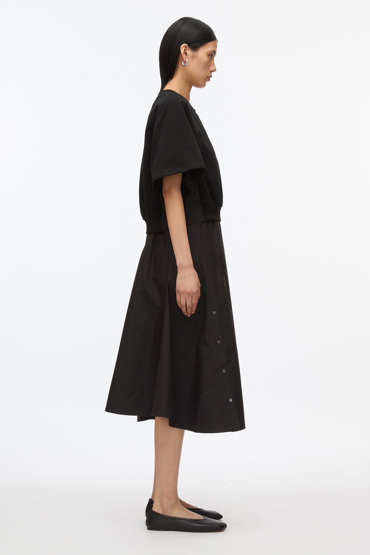Short Sleeve French Terry Combo Dress Black