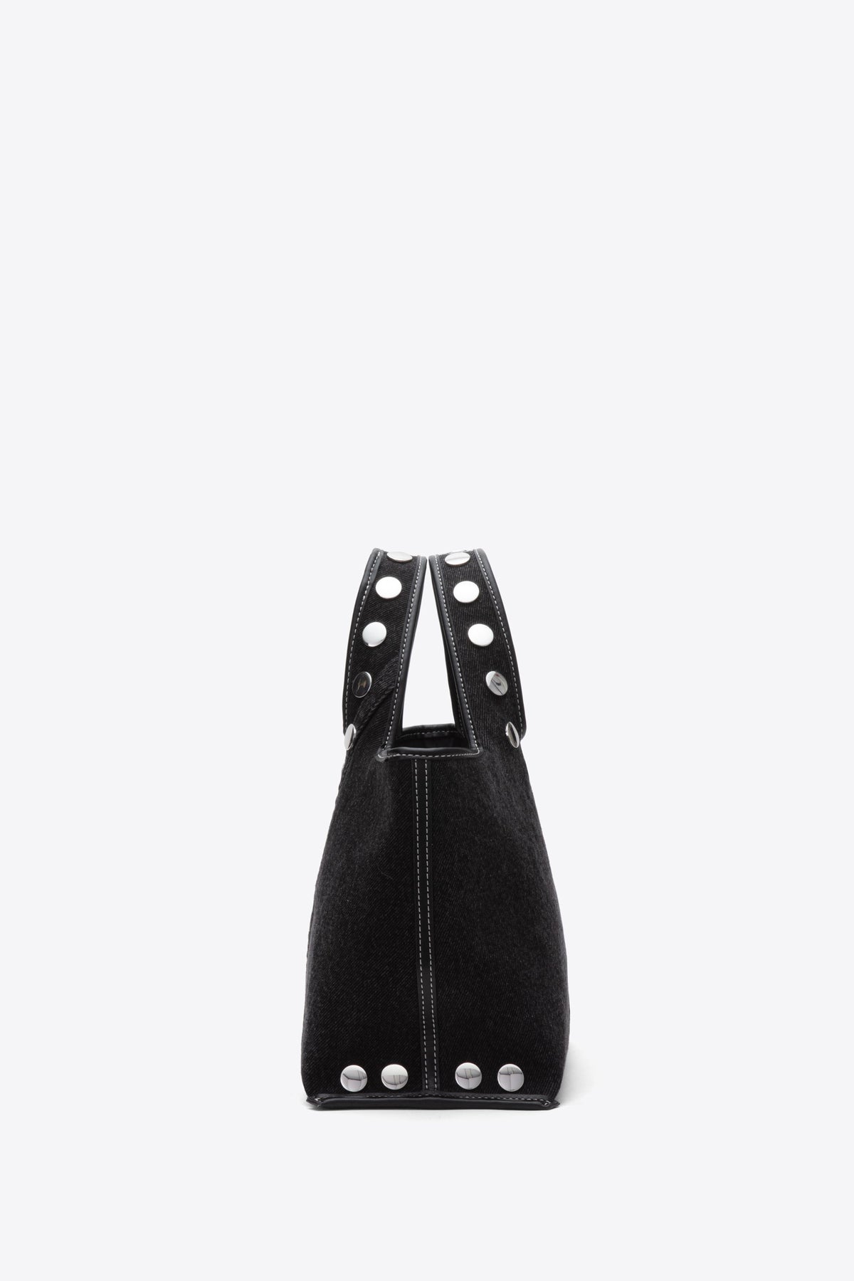 Denim Mini Market Tote with Studs Washed Blk