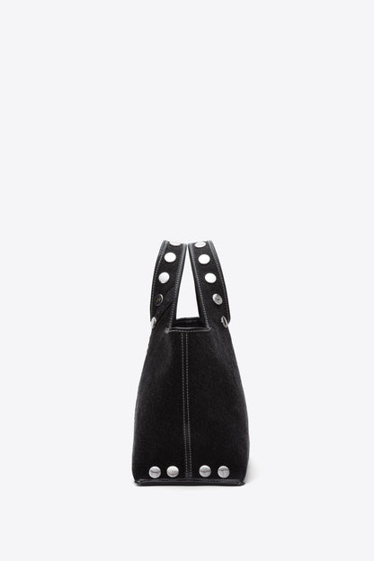 Denim Mini Market Tote with Studs Washed Blk