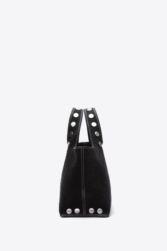 Denim Mini Market Tote with Studs Washed Blk