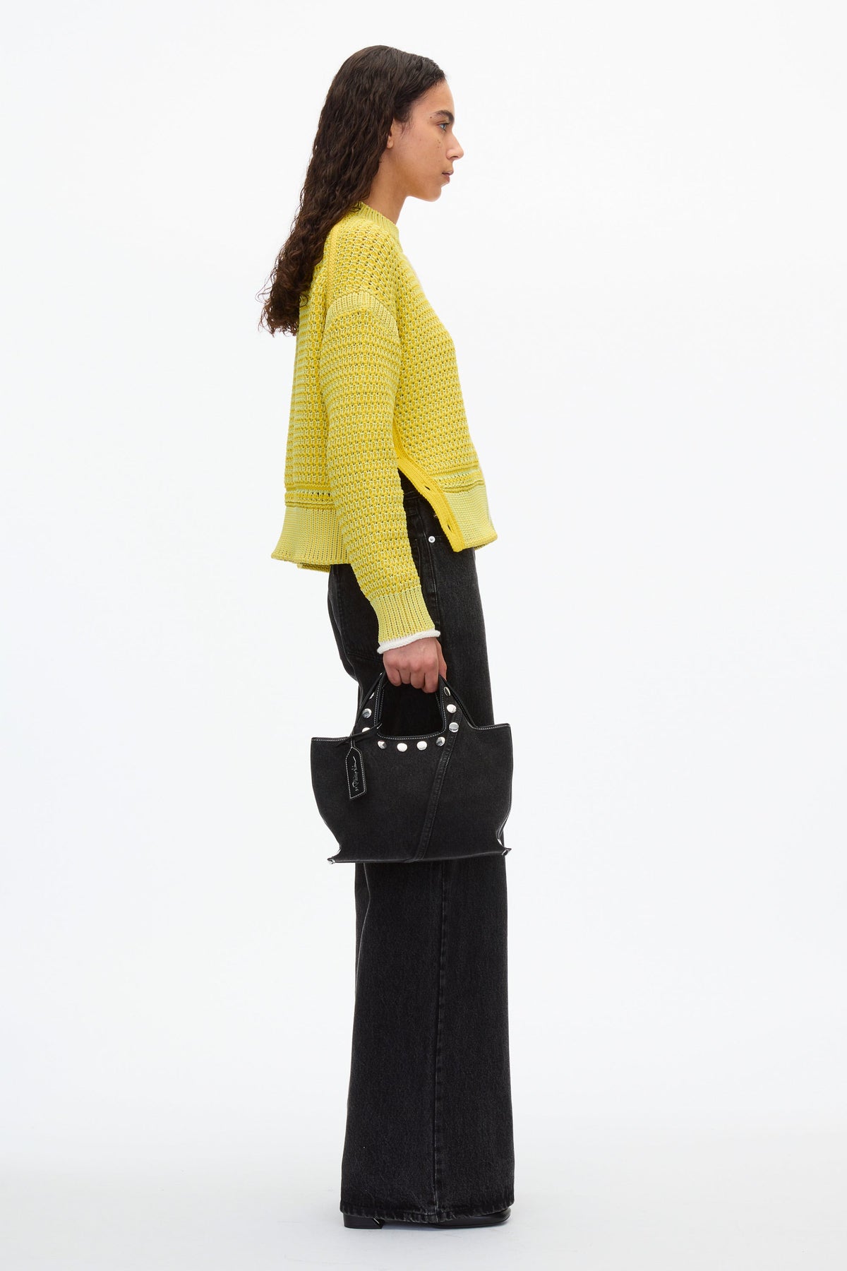 Denim Mini Market Tote with Studs Washed Blk