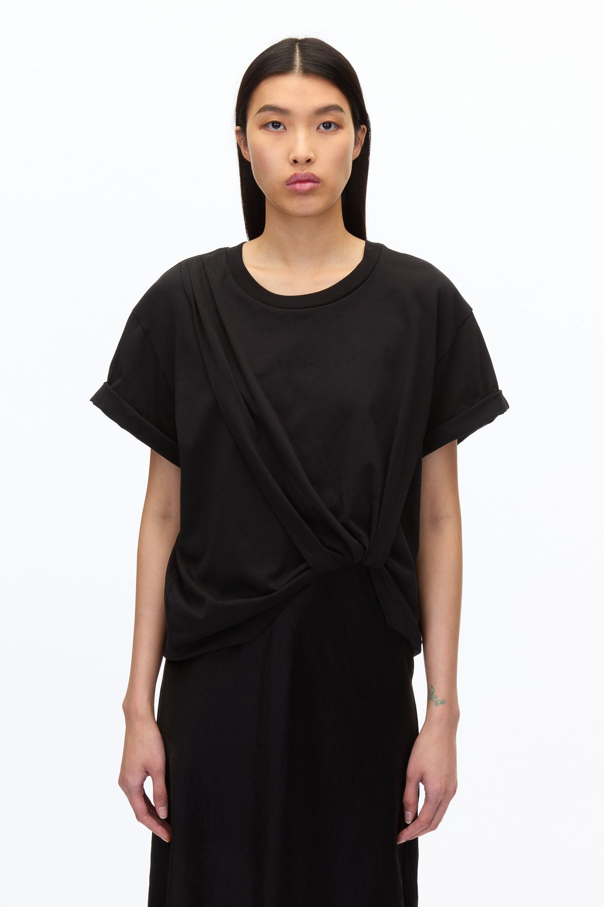 Draped T-Shirt Slip Combo Dress Black-White Multi