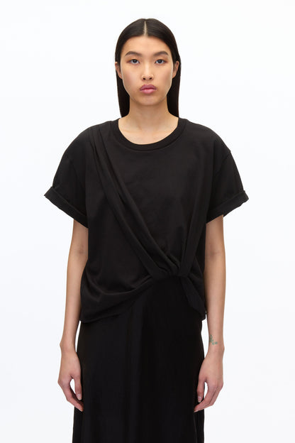 Draped T-Shirt Slip Combo Dress Black-White Multi