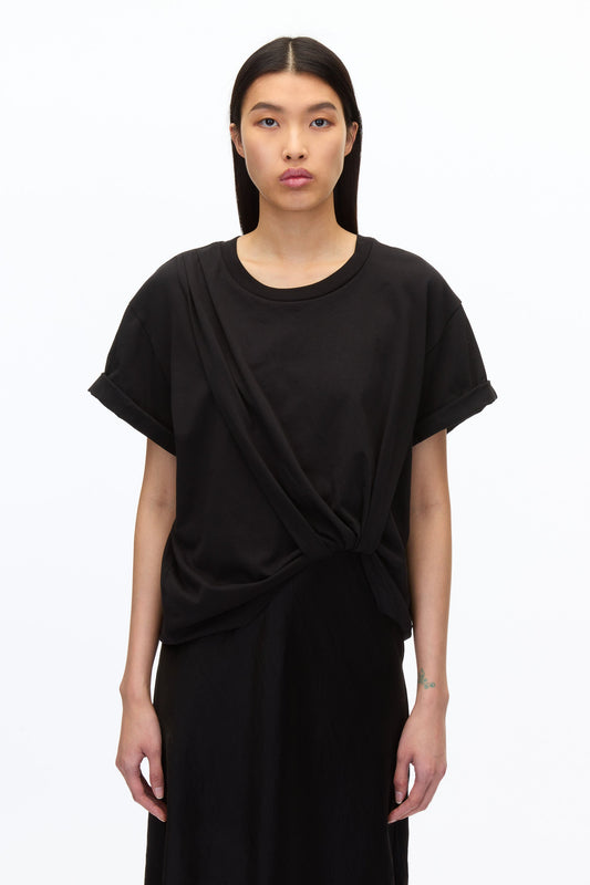 Draped T-Shirt Slip Combo Dress Black-White Multi