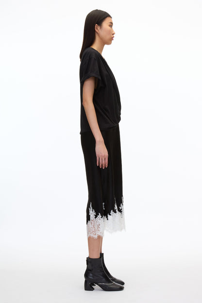 Draped T-Shirt Slip Combo Dress Black-White Multi