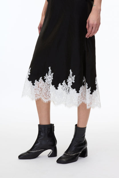 Draped T-Shirt Slip Combo Dress Black-White Multi