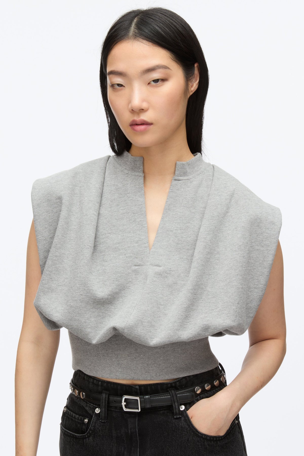 Sleeveless French Terry Top Grey Melange