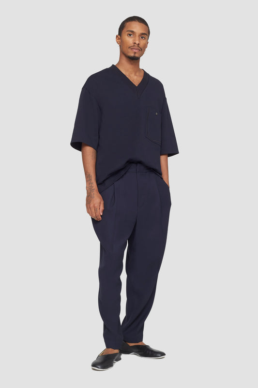 Single Pleat Tapered Trousers Navy