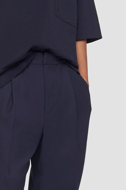 Single Pleat Tapered Trousers Navy
