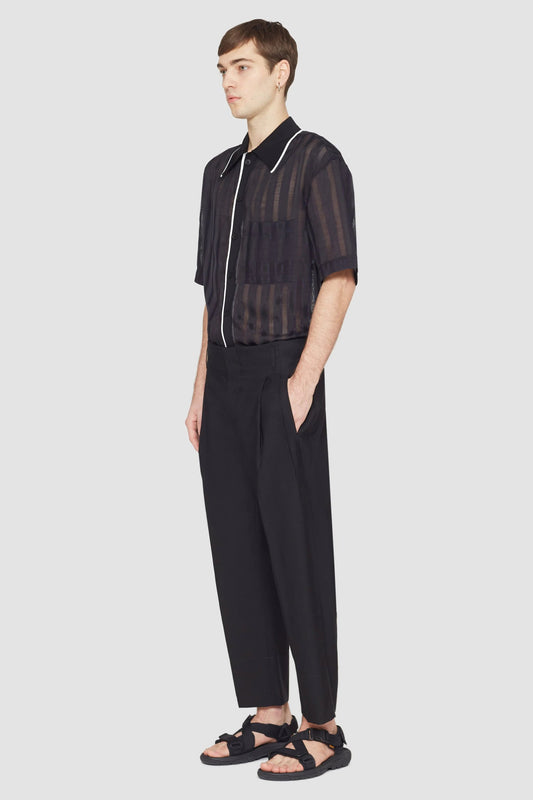 Double Pleat Tapered Trouser Black