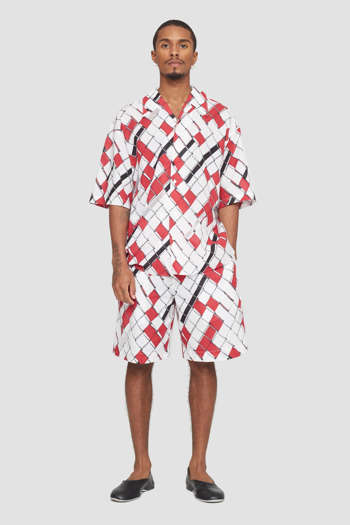 Short Sleeve Shirt Red-Wht Multi