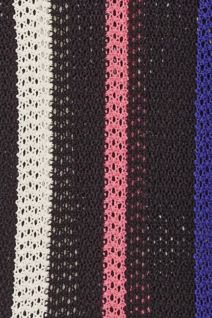 Short Sleeve Stripe Pointelle Polo Shirt Blk Multi