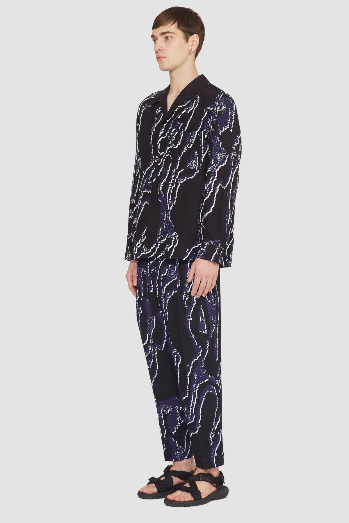 Printed Single Pleat Tapered Trouser Midnight-White