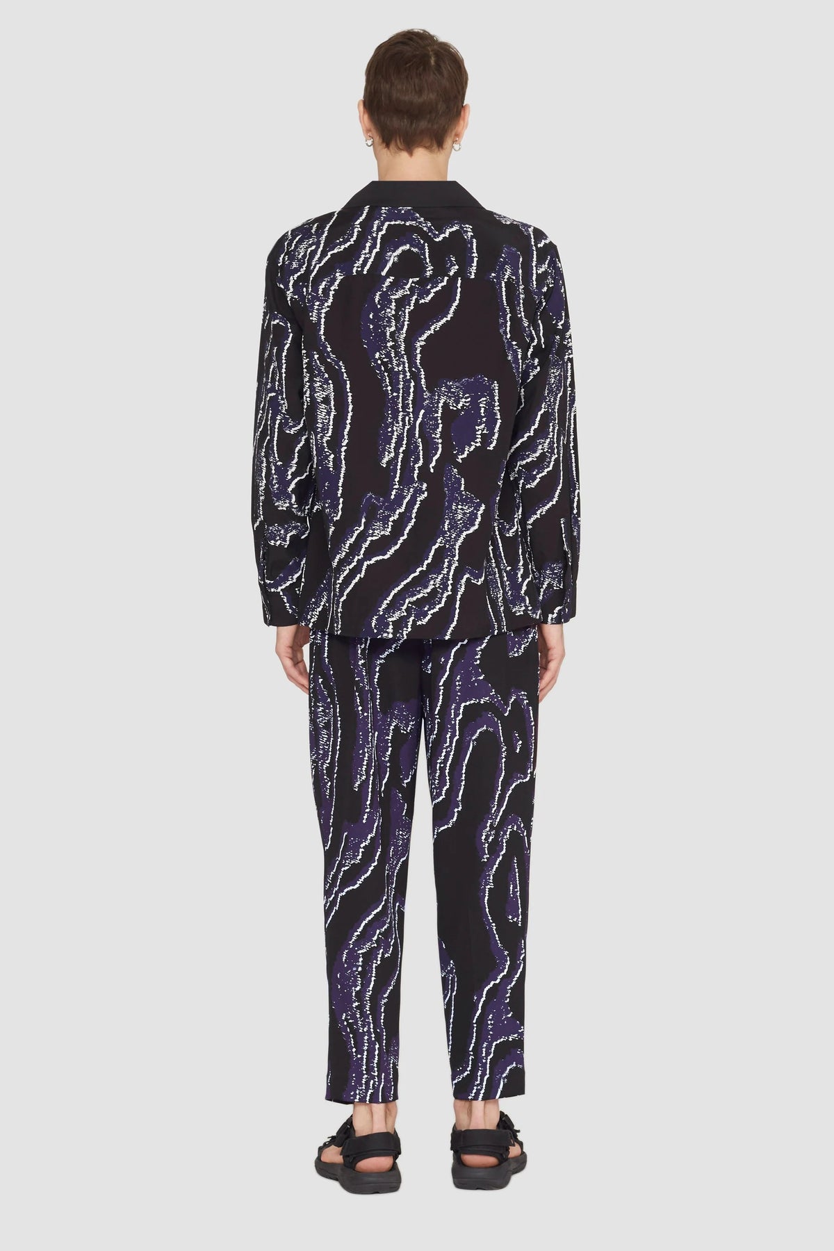 Printed Single Pleat Tapered Trouser Midnight-White