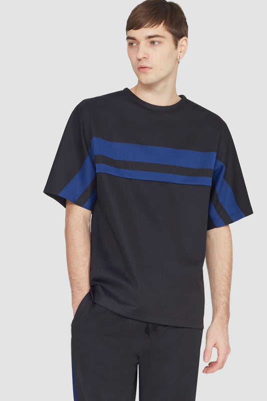 Short Sleeve Stripe Ponte T-Shirt Blk Multi