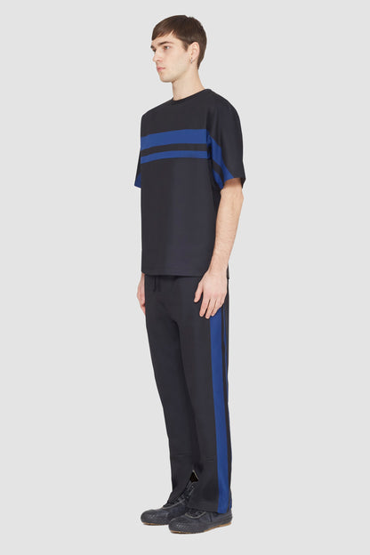 Short Sleeve Stripe Ponte T-Shirt Blk Multi