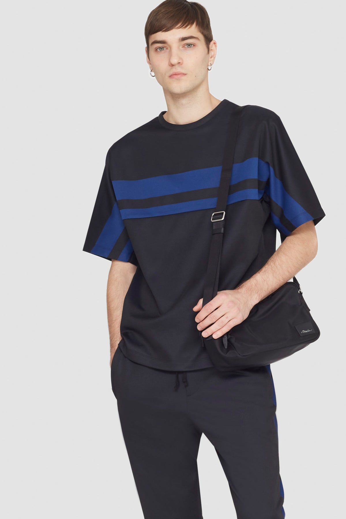 Short Sleeve Stripe Ponte T-Shirt Blk Multi