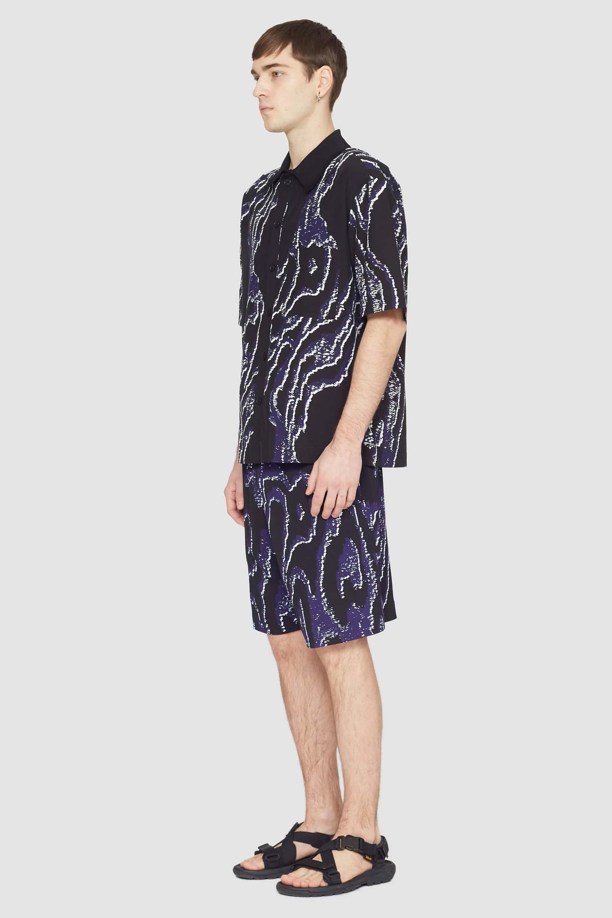 Short Sleeve Printed Bowling Shirt Midnight-White