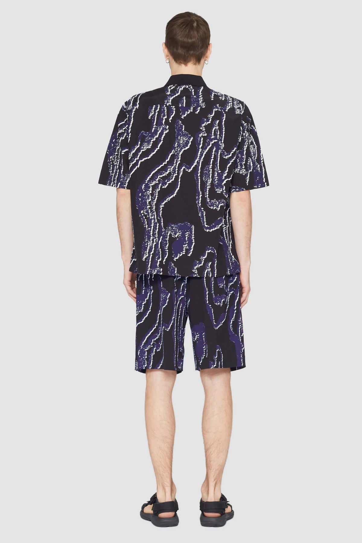 Short Sleeve Printed Bowling Shirt Midnight-White
