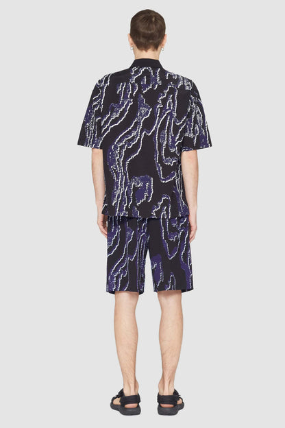 Short Sleeve Printed Bowling Shirt Midnight-White