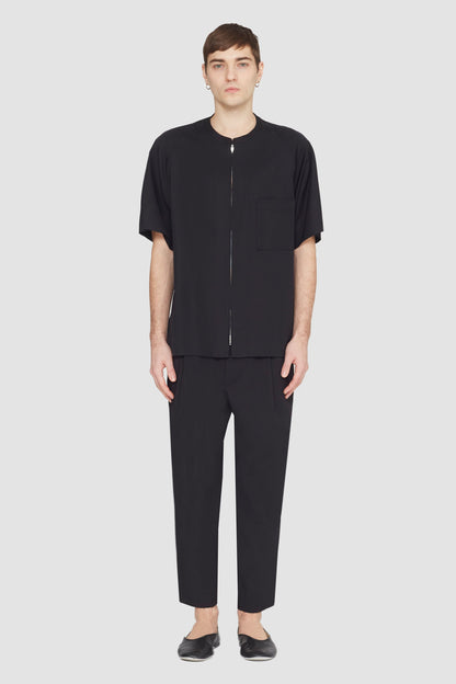 Short Sleeve Zip-Front Baseball Shirt Black