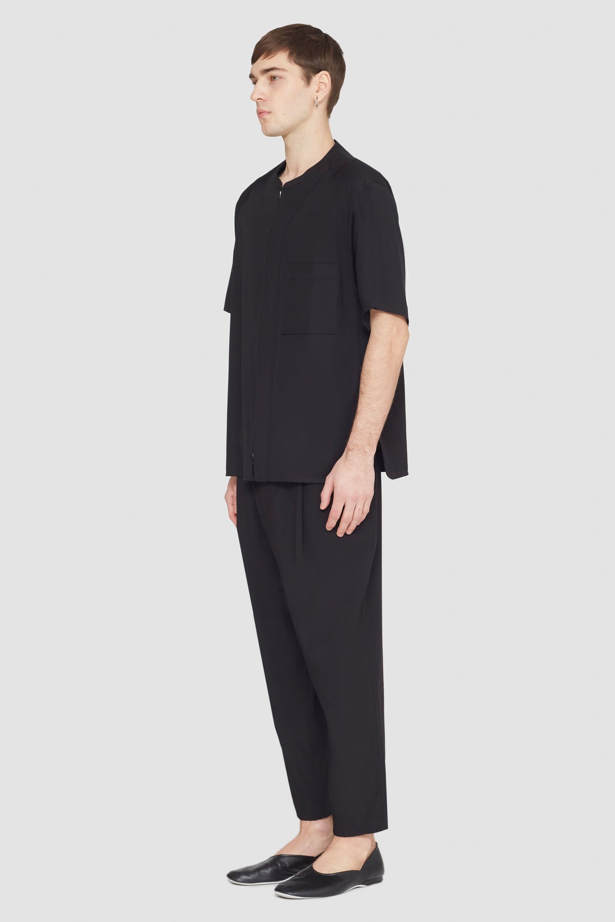 Short Sleeve Zip-Front Baseball Shirt Black