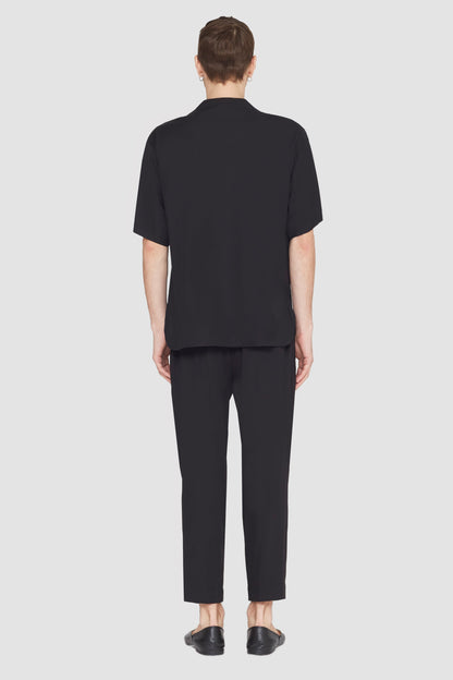 Short Sleeve Zip-Front Baseball Shirt Black