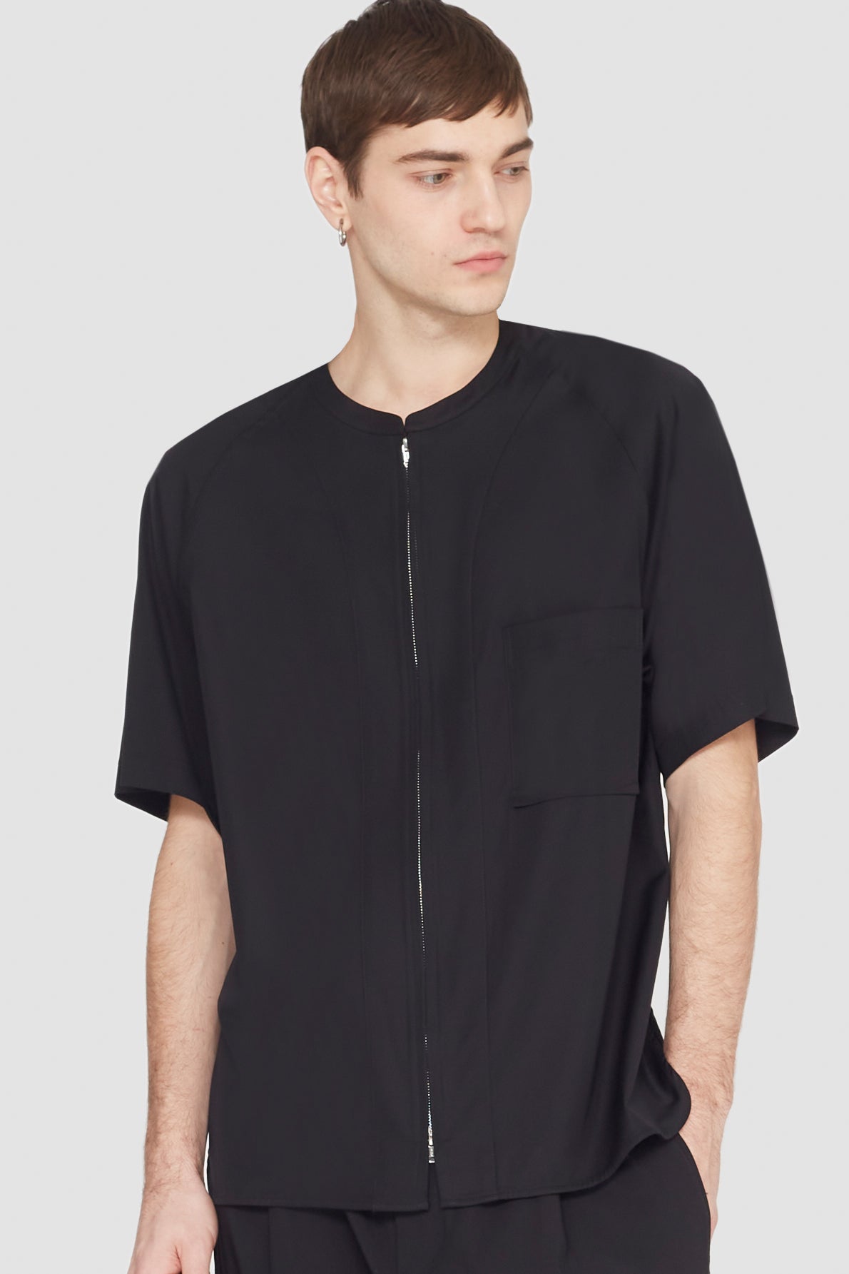 Short Sleeve Zip-Front Baseball Shirt Black