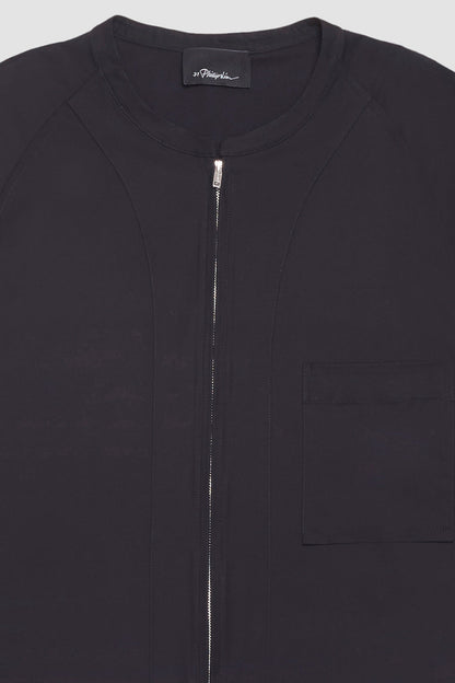 Short Sleeve Zip-Front Baseball Shirt Black
