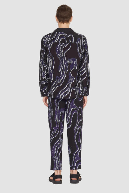 Long Sleeve Printed Convertible Collar Shirt Midnight-White