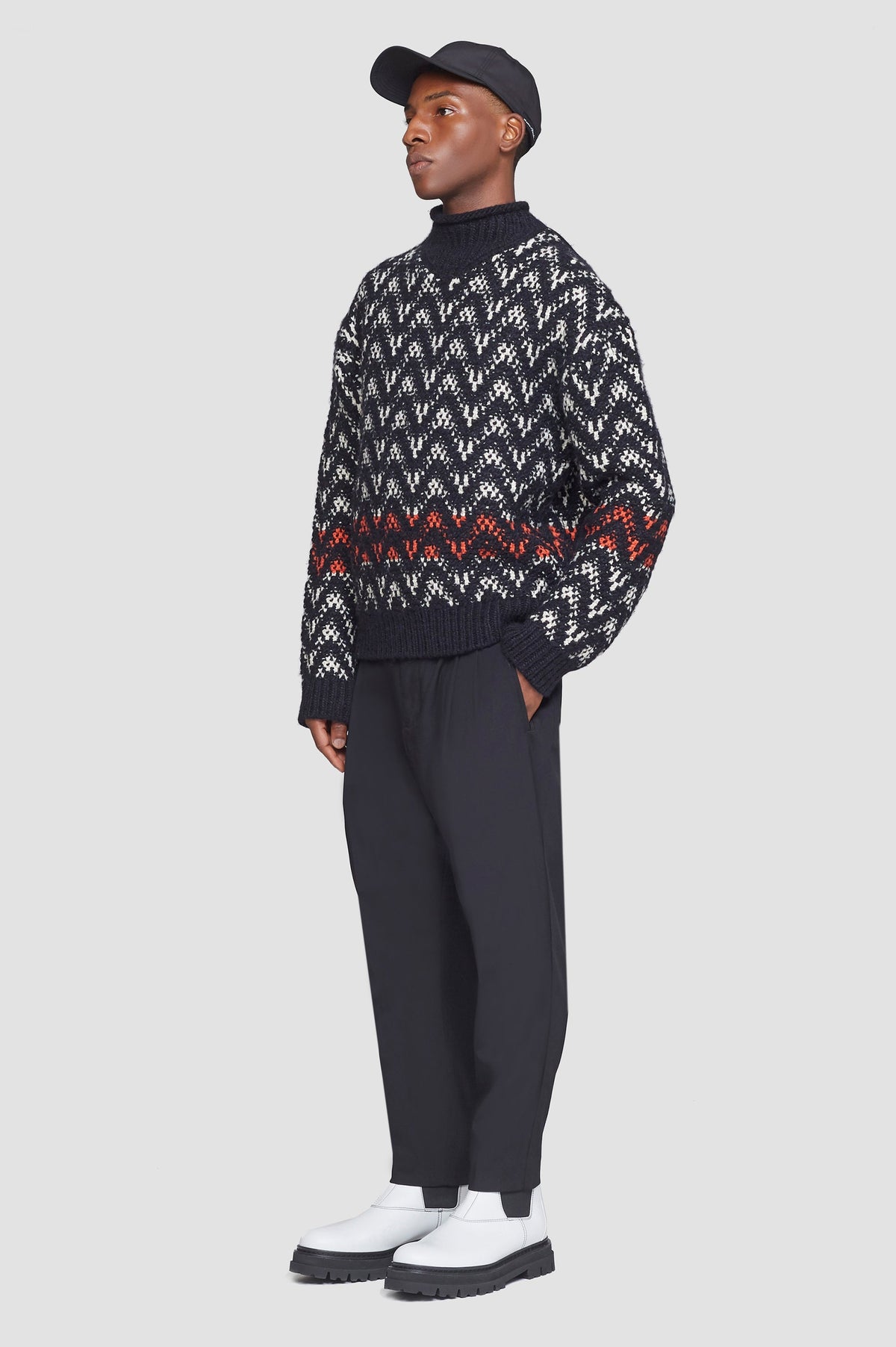 Chevron Jacquard Pullover Cream Multi
