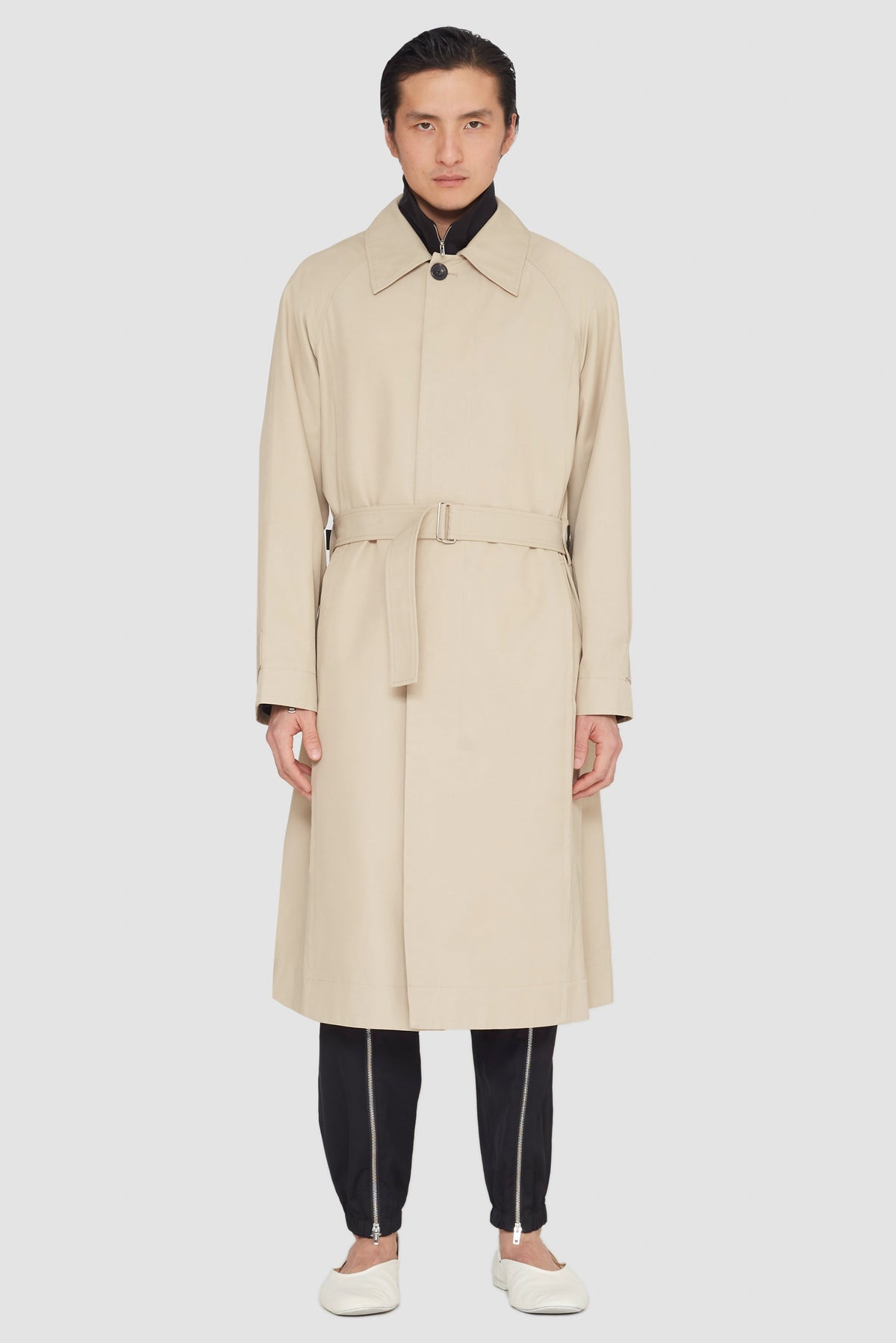 Mid-Length Belted Trench Coat Khaki