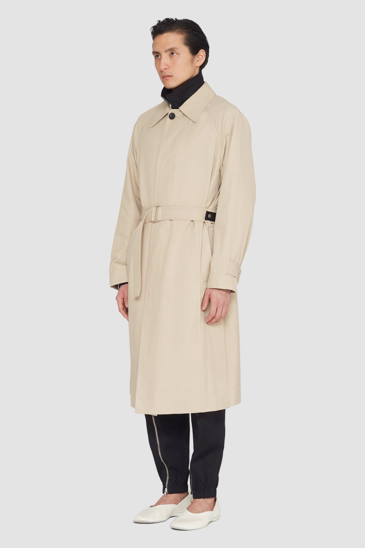 Mid-Length Belted Trench Coat Khaki