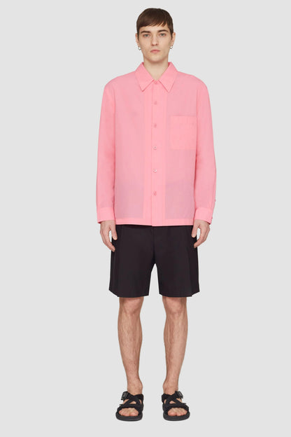 Long Sleeve Convertible Collar Sheer Shirt Pink/Red
