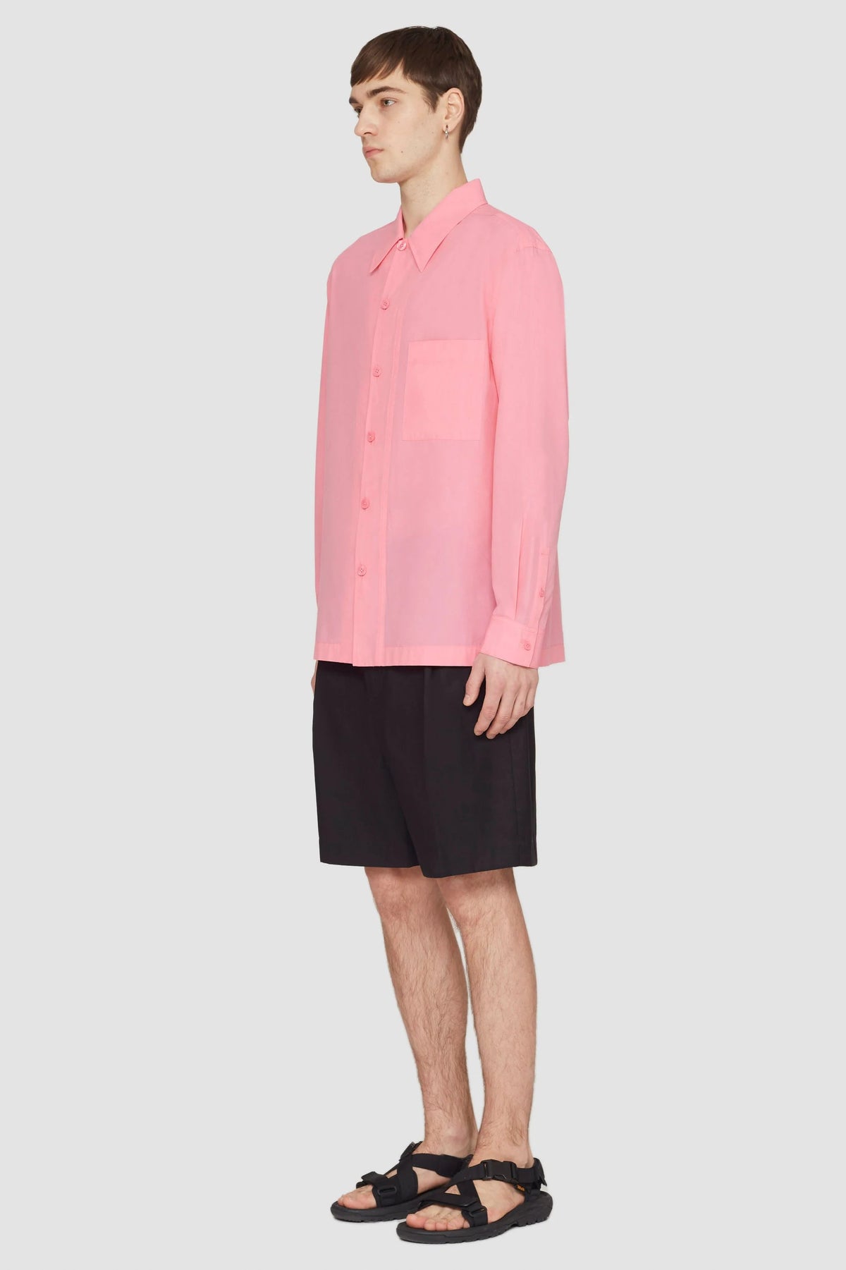 Long Sleeve Convertible Collar Sheer Shirt Pink/Red