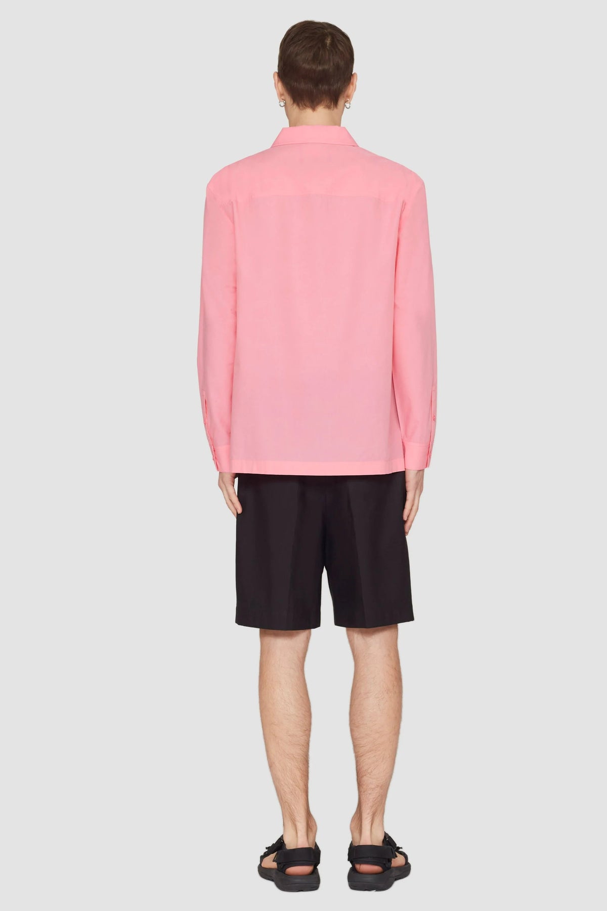 Long Sleeve Convertible Collar Sheer Shirt Pink/Red