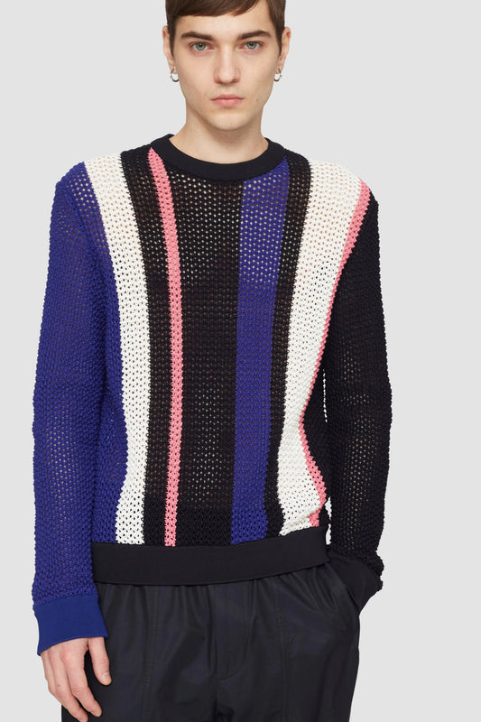 Long Sleeve Stripe Pointelle Pullover Blk Multi