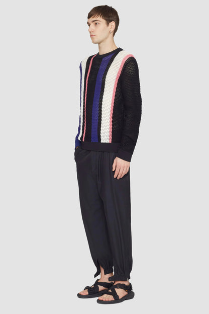 Long Sleeve Stripe Pointelle Pullover Blk Multi