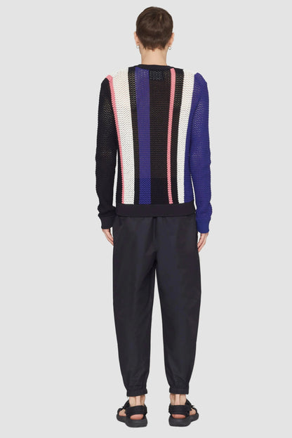 Long Sleeve Stripe Pointelle Pullover Blk Multi