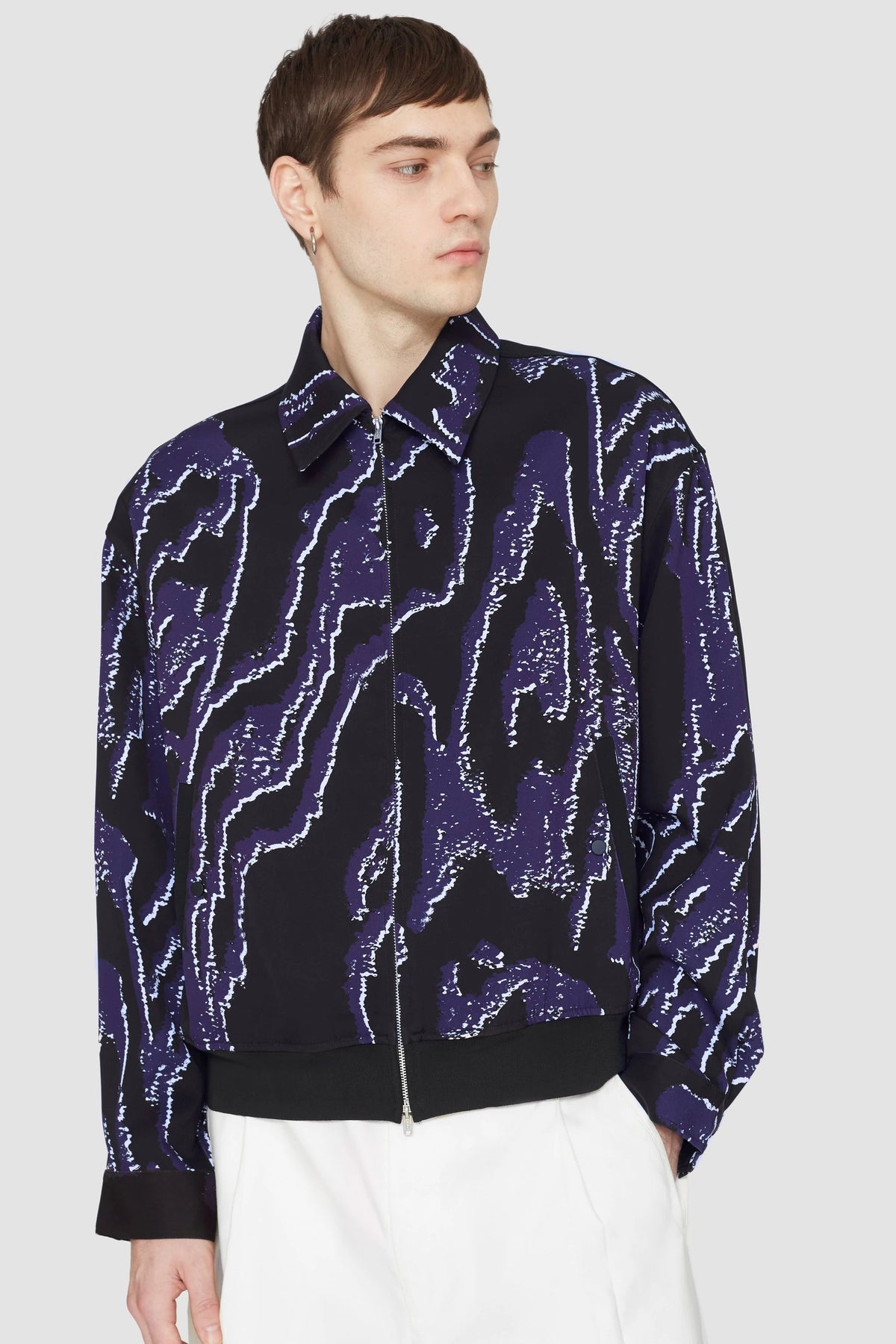 Printed Zip-Front Bowler Jacket Midnight-White