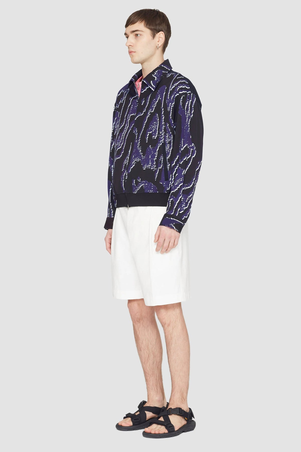 Printed Zip-Front Bowler Jacket Midnight-White