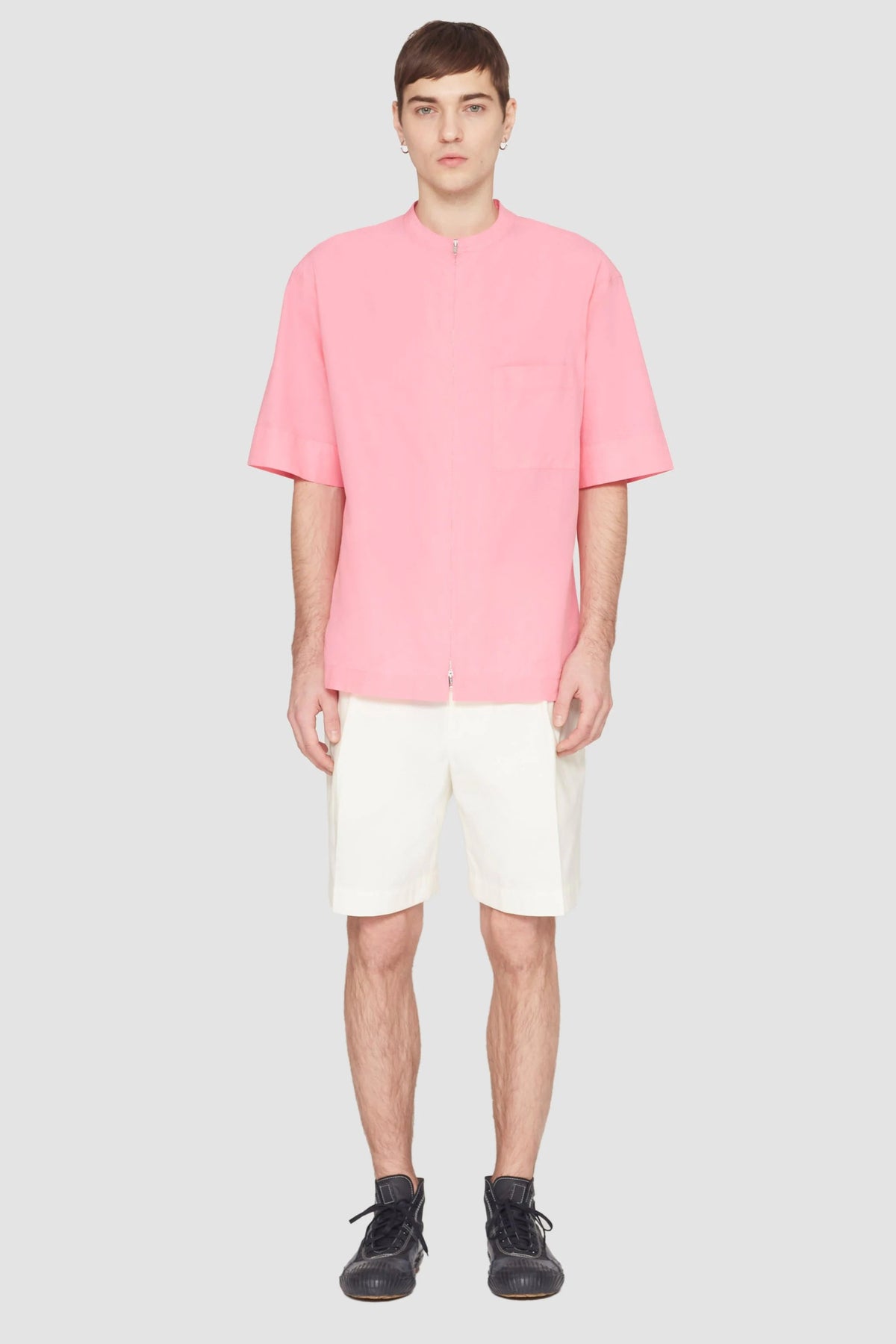 Short Sleeve Zip-Front Shirt Pink/Red